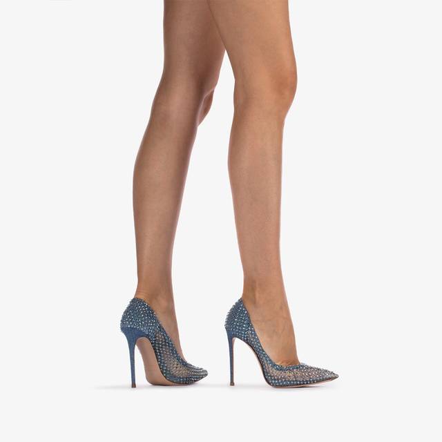 Le Silla Décolleté gioiello rete denim blu Nuova
