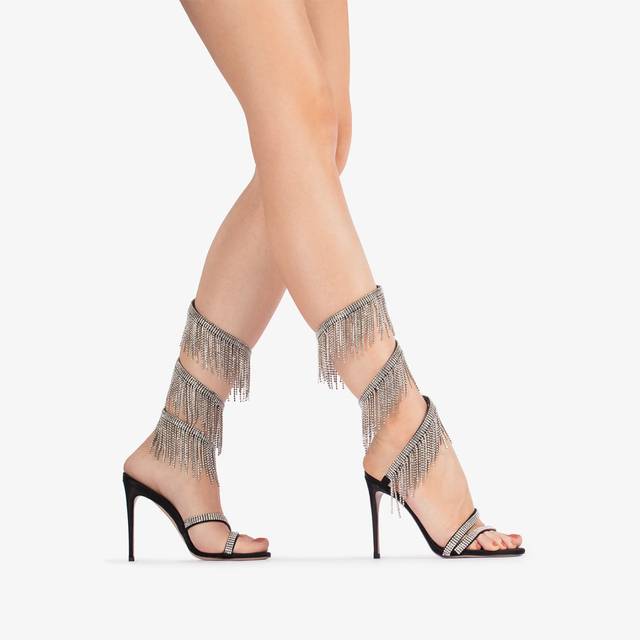Le Silla Sandalo raso nero con frange argento Acquista Ora