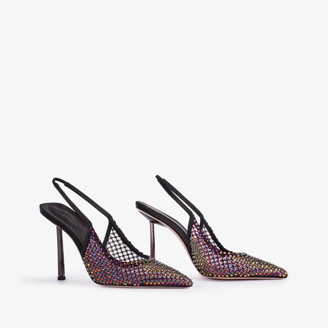 Le Silla Slingback gioiello rete nera e Cristalli iridescenti Affare Del Giorno