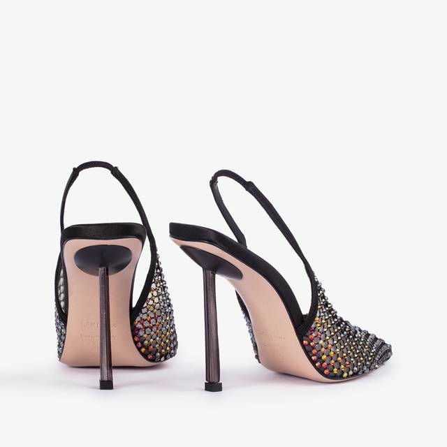 Le Silla Slingback gioiello rete nera e Cristalli iridescenti Affare Del Giorno