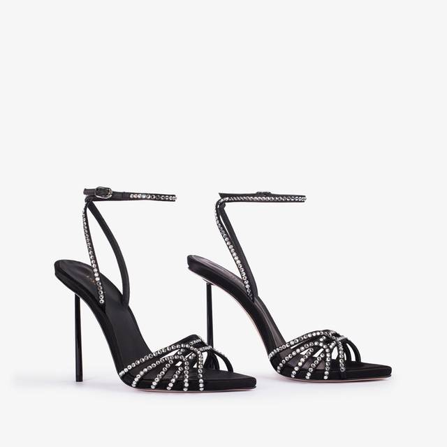 Le Silla Sandalo gioiello raso nero e Cristalli argento Convenienza