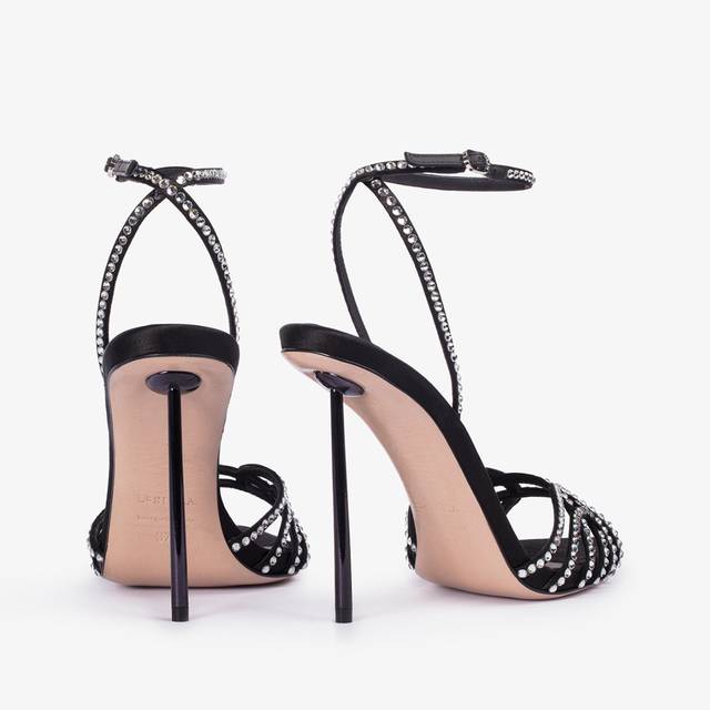 Le Silla Sandalo gioiello raso nero e Cristalli argento Convenienza