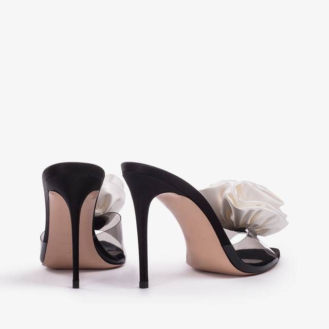 Le Silla Sandalo mule gioiello raso e plexy nero e bianco Outlet