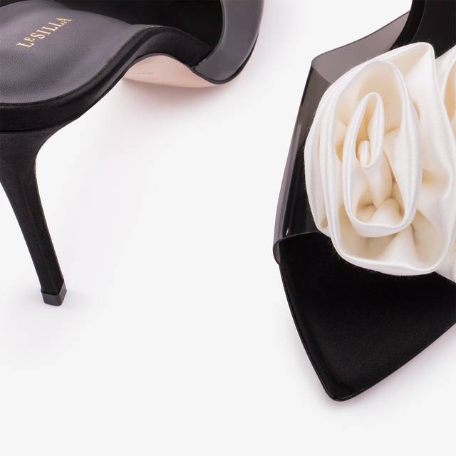 Le Silla Sandalo mule gioiello raso e plexy nero e bianco Outlet
