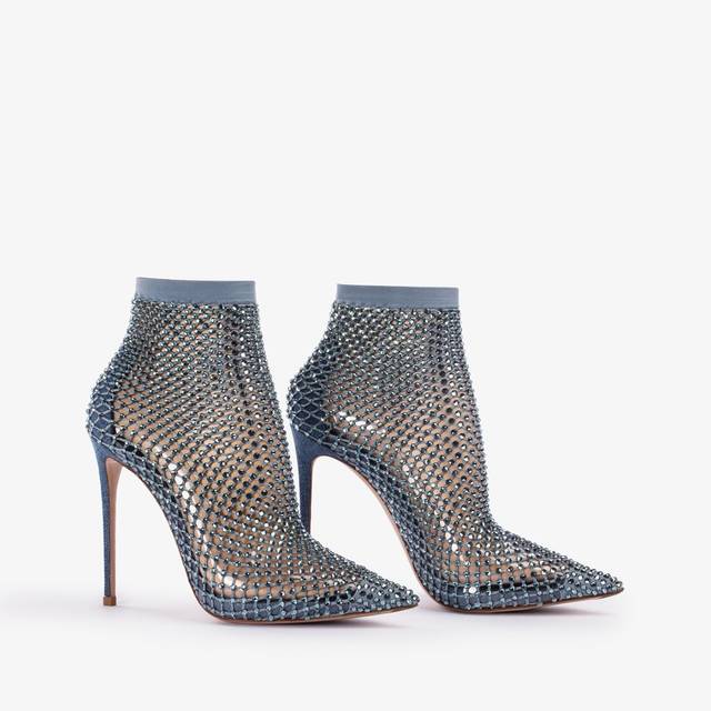 Le Silla Stivaletto calza blu denim e Cristalli Vendita Economica