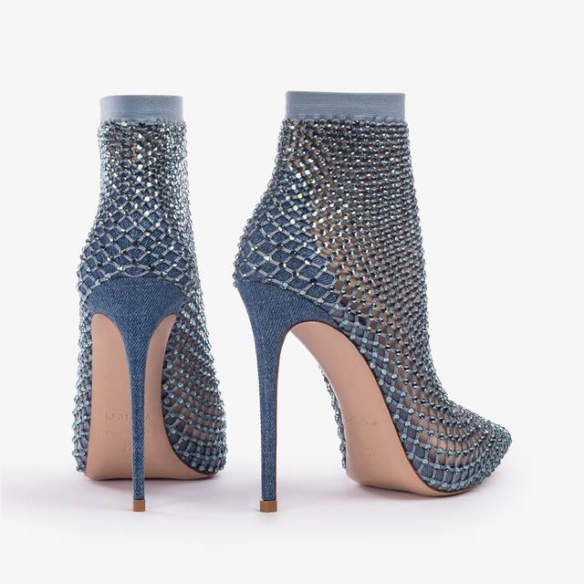 Le Silla Stivaletto calza blu denim e Cristalli Vendita Economica