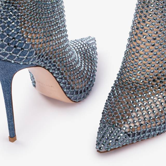 Le Silla Stivaletto calza blu denim e Cristalli Vendita Economica