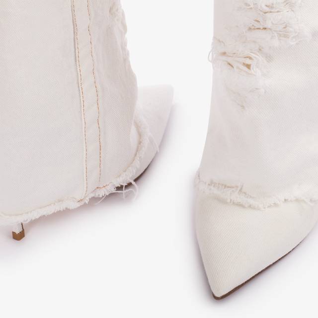 Le Silla Stivale al ginocchio con risvolto denim bianco distressed Offerta per la Festa della Mamma