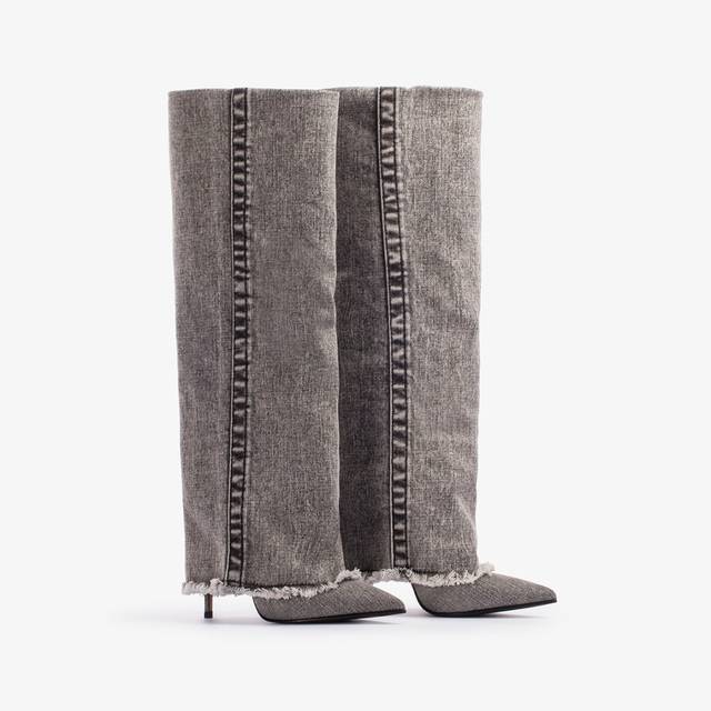 Le Silla Stivale al ginocchio con risvolto denim nero Offerta Giorno del Papà