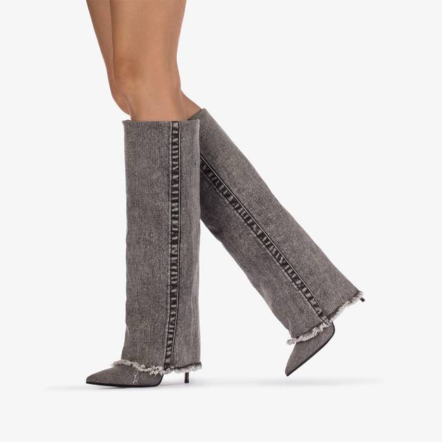 Le Silla Stivale al ginocchio con risvolto denim nero Offerta Giorno del Papà