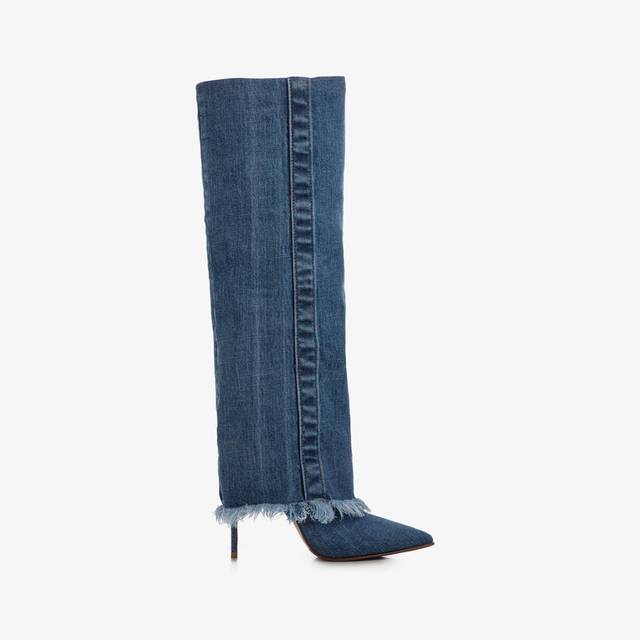 Le Silla Stivale con risvolto denim blu Nuovo