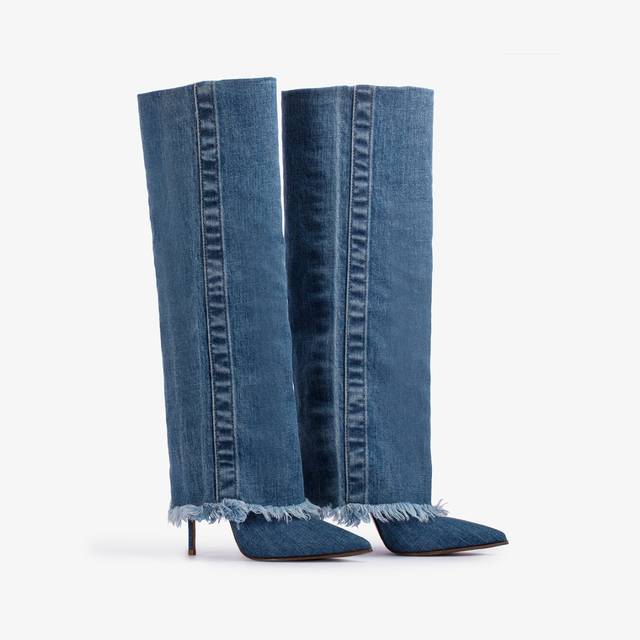 Le Silla Stivale con risvolto denim blu Nuovo