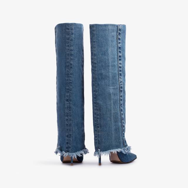 Le Silla Stivale con risvolto denim blu Nuovo