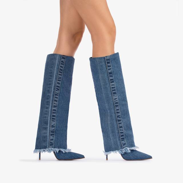 Le Silla Stivale con risvolto denim blu Nuovo