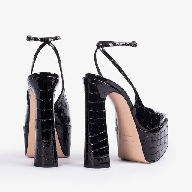 Le Silla Slingback con plateau stampa cocco nera Offerta migliore