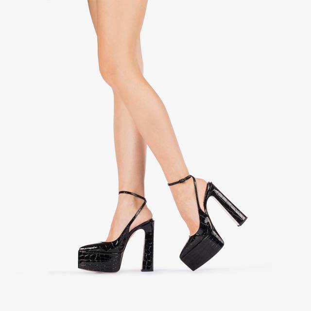 Le Silla Slingback con plateau stampa cocco nera Offerta migliore