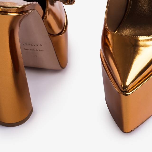 Le Silla Slingback con plateau metallizzata arancione marigold Latest fashion