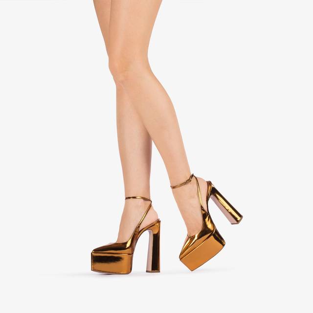 Le Silla Slingback con plateau metallizzata arancione marigold Latest fashion
