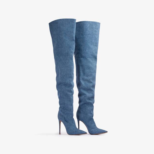 Le Silla Stivale sopra al ginocchio denim oversize blu Sconti VIP