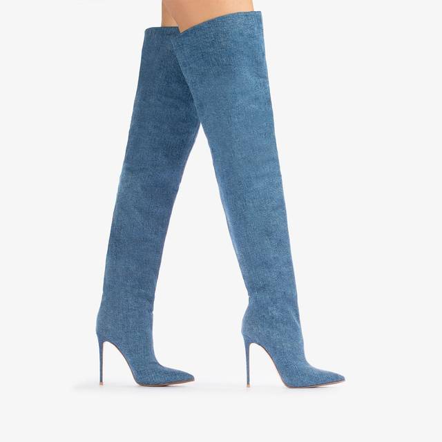 Le Silla Stivale sopra al ginocchio denim oversize blu Sconti VIP
