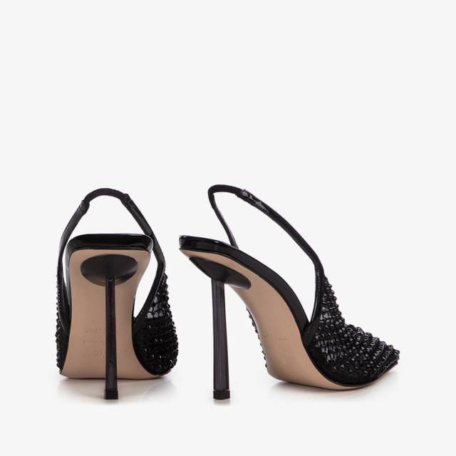 Le Silla Slingback gioiello rete nero jet Fino al 50% di sconto