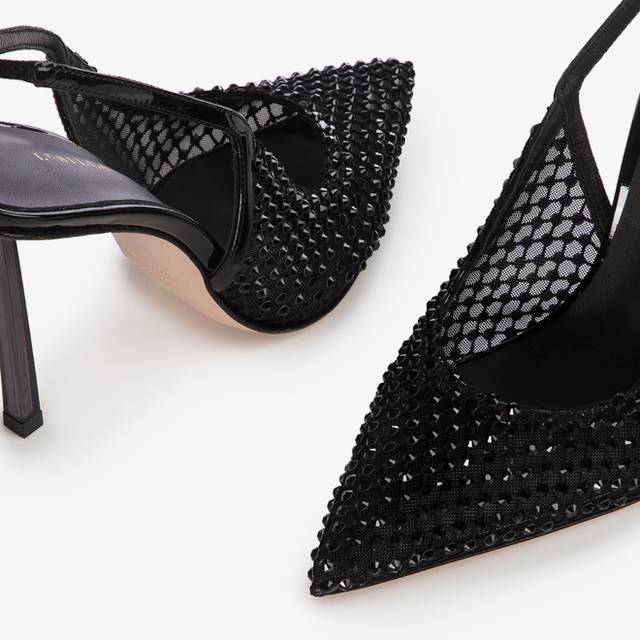 Le Silla Slingback gioiello rete nero jet Fino al 50% di sconto