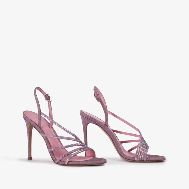Le Silla Sandalo tessuto glitter rosa dea e Cristalli Officina