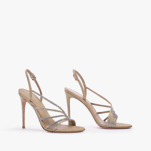Le Silla Sandalo tessuto glitter oro e Cristalli iridescenti Limitato a 3 giorni