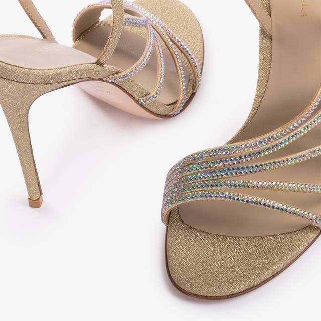 Le Silla Sandalo tessuto glitter oro e Cristalli iridescenti Limitato a 3 giorni