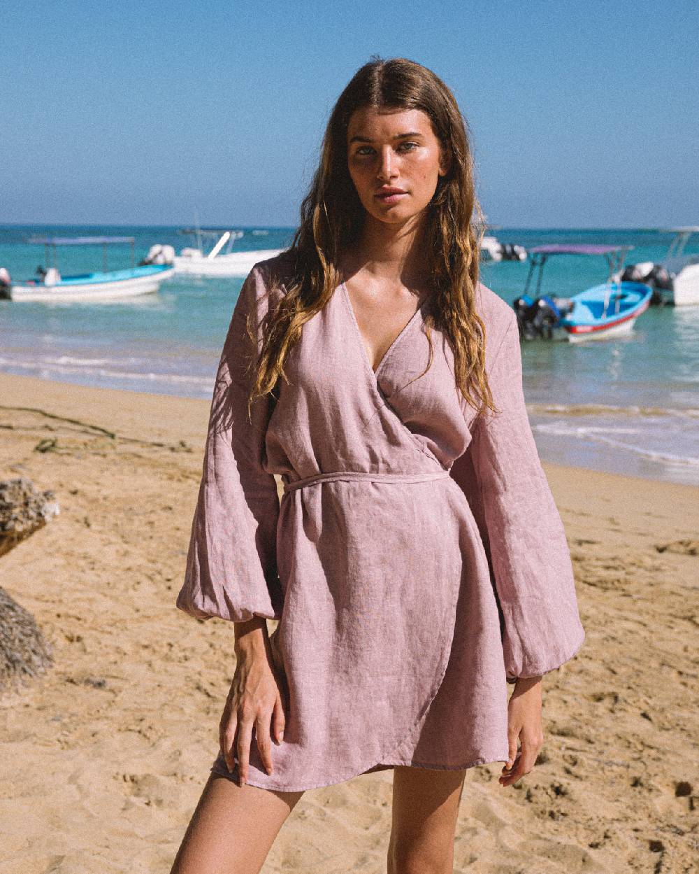﻿Manebí Linen Caracas Dress - Iris Sconto