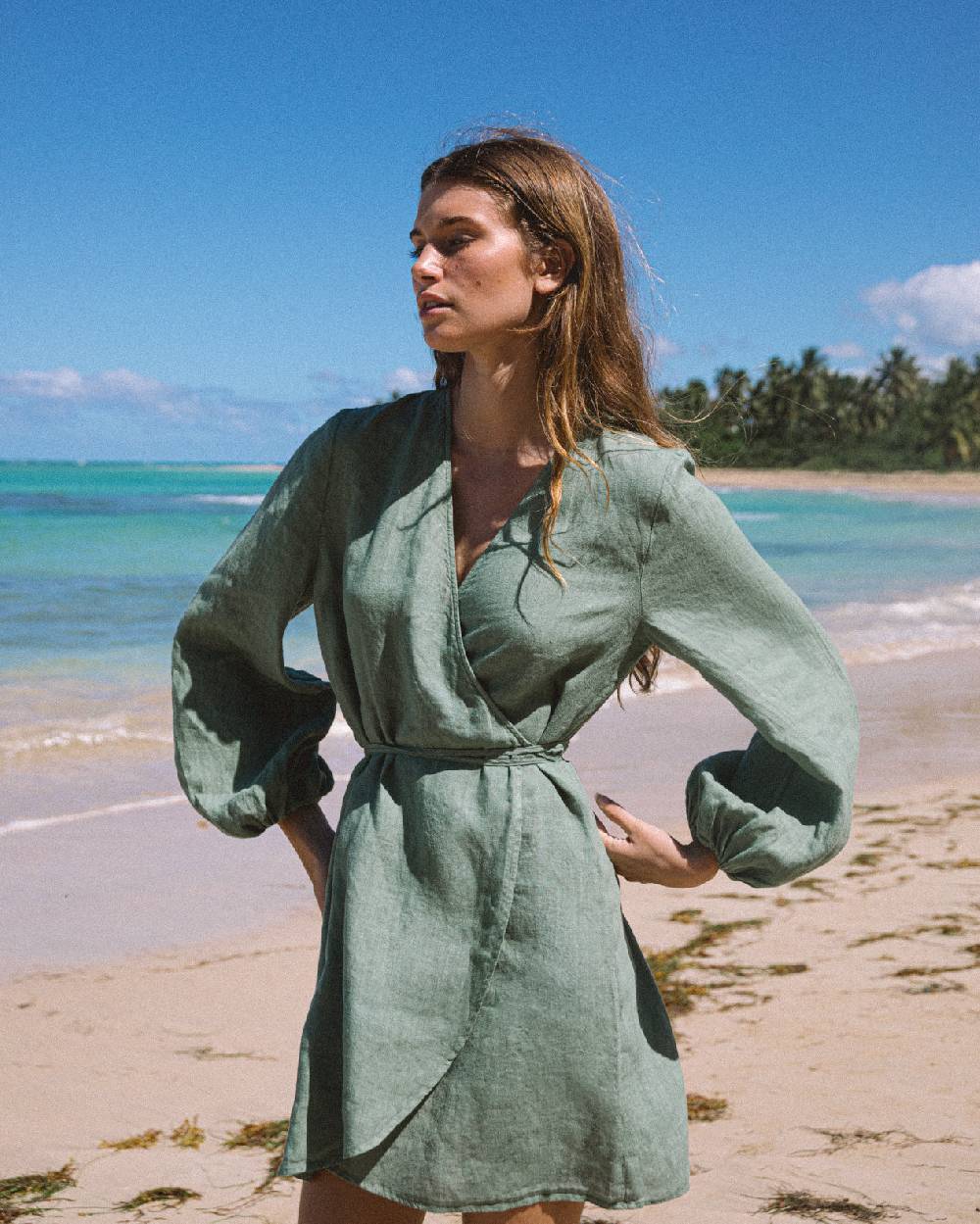 Manebí Linen Caracas Dress - Mineral Green I Più Venduti