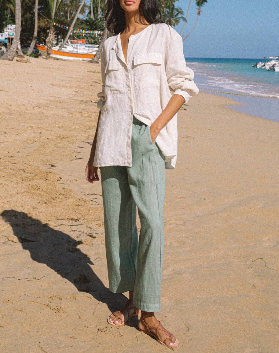 Manebí Linen Belem Trousers - Mineral Green 2025