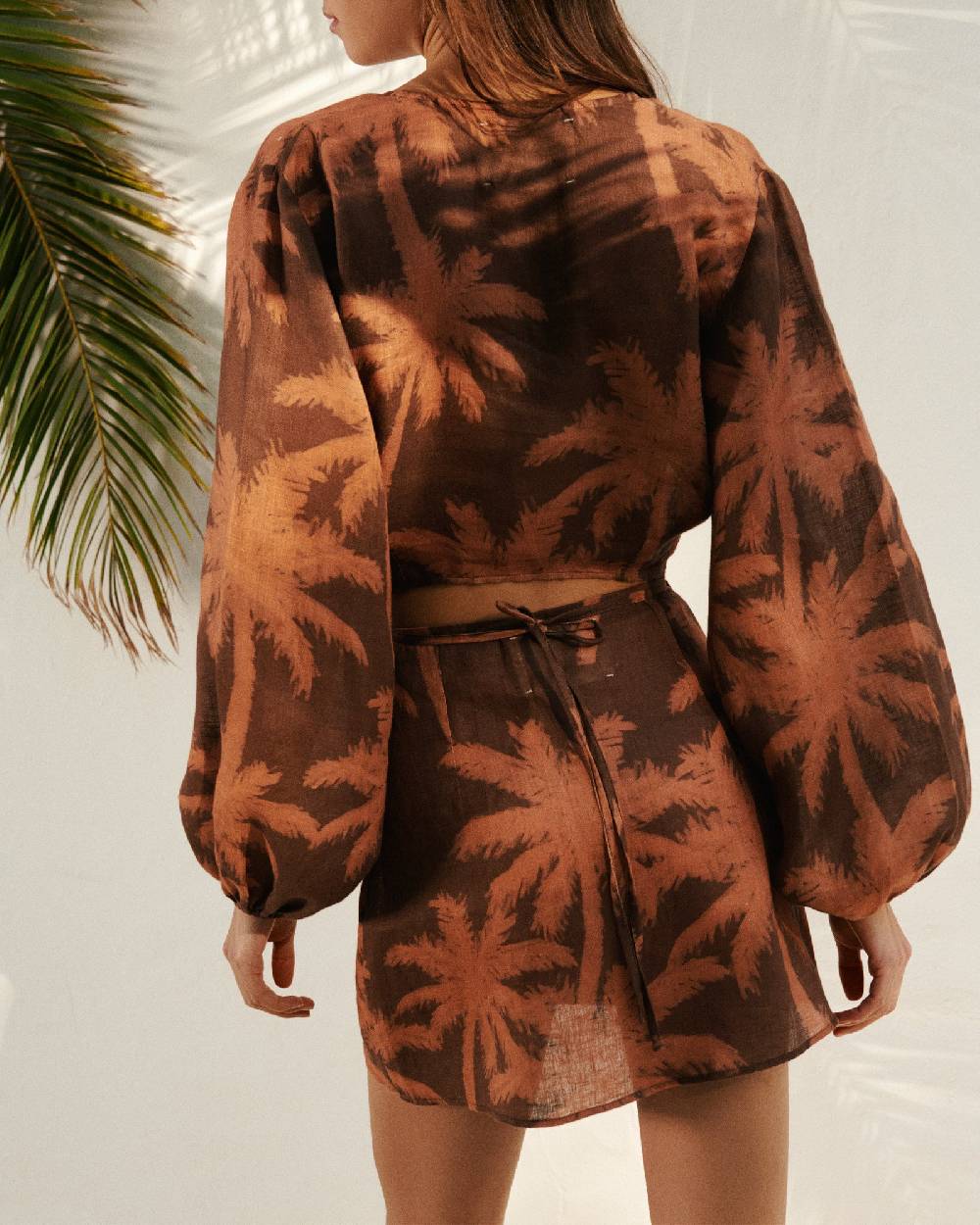 Manebí Printed Linen Antigua Top - Cocoa And Orange Rust Maxi Palm Shopping Online