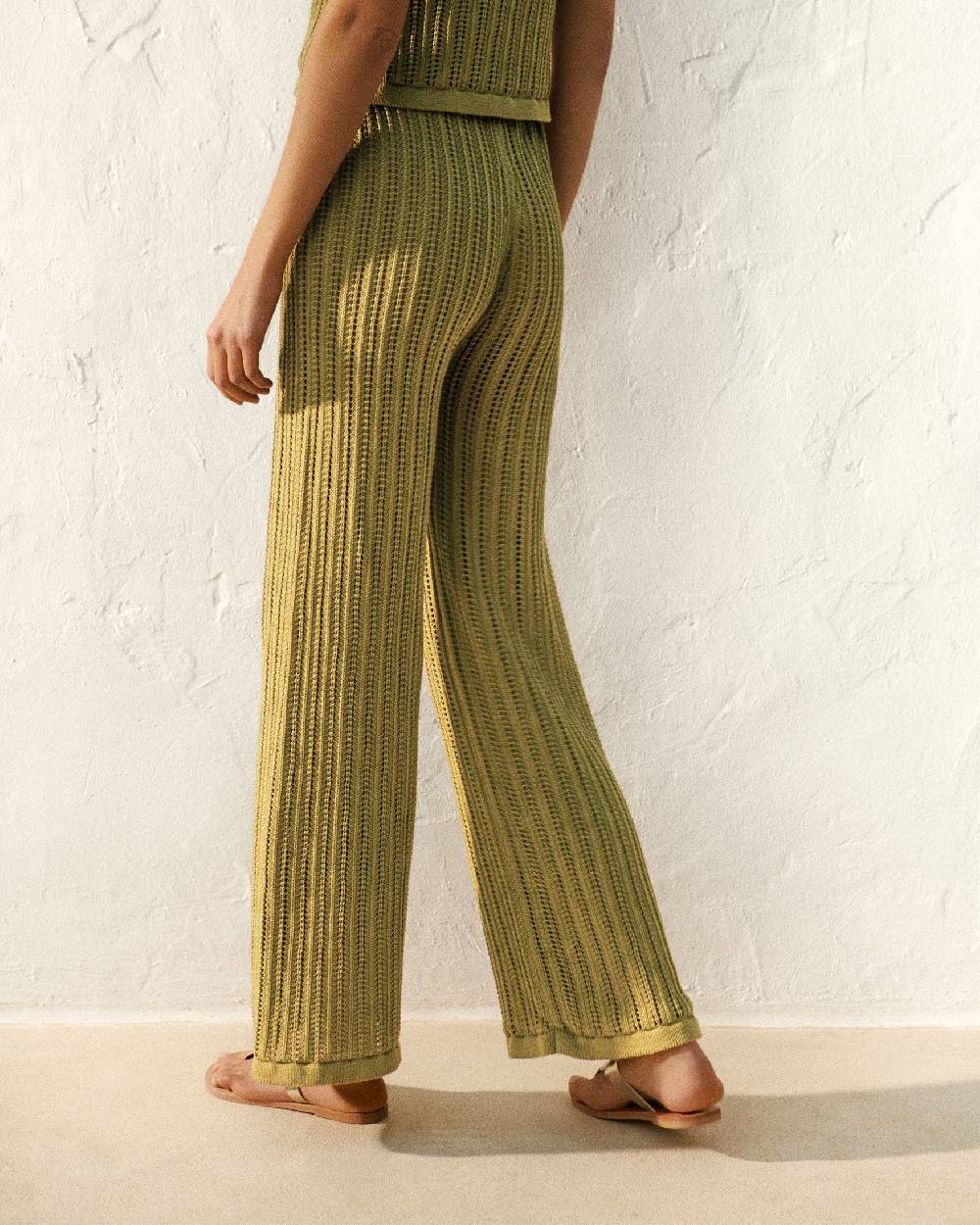 Manebí Cotton Crochet Lipari Trousers - Cactus Green Convenienza