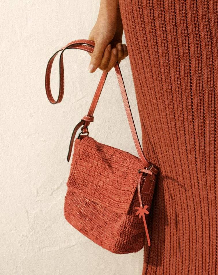 Manebí Raffia \u0026 Leather|Summer Night Bag Medium - Rust Offerta