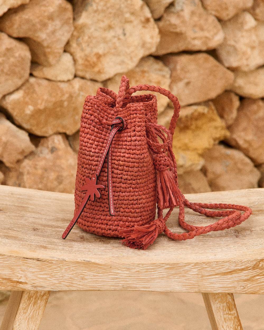 Manebí Raffia Beach Bucket Mini - Rust Outlet