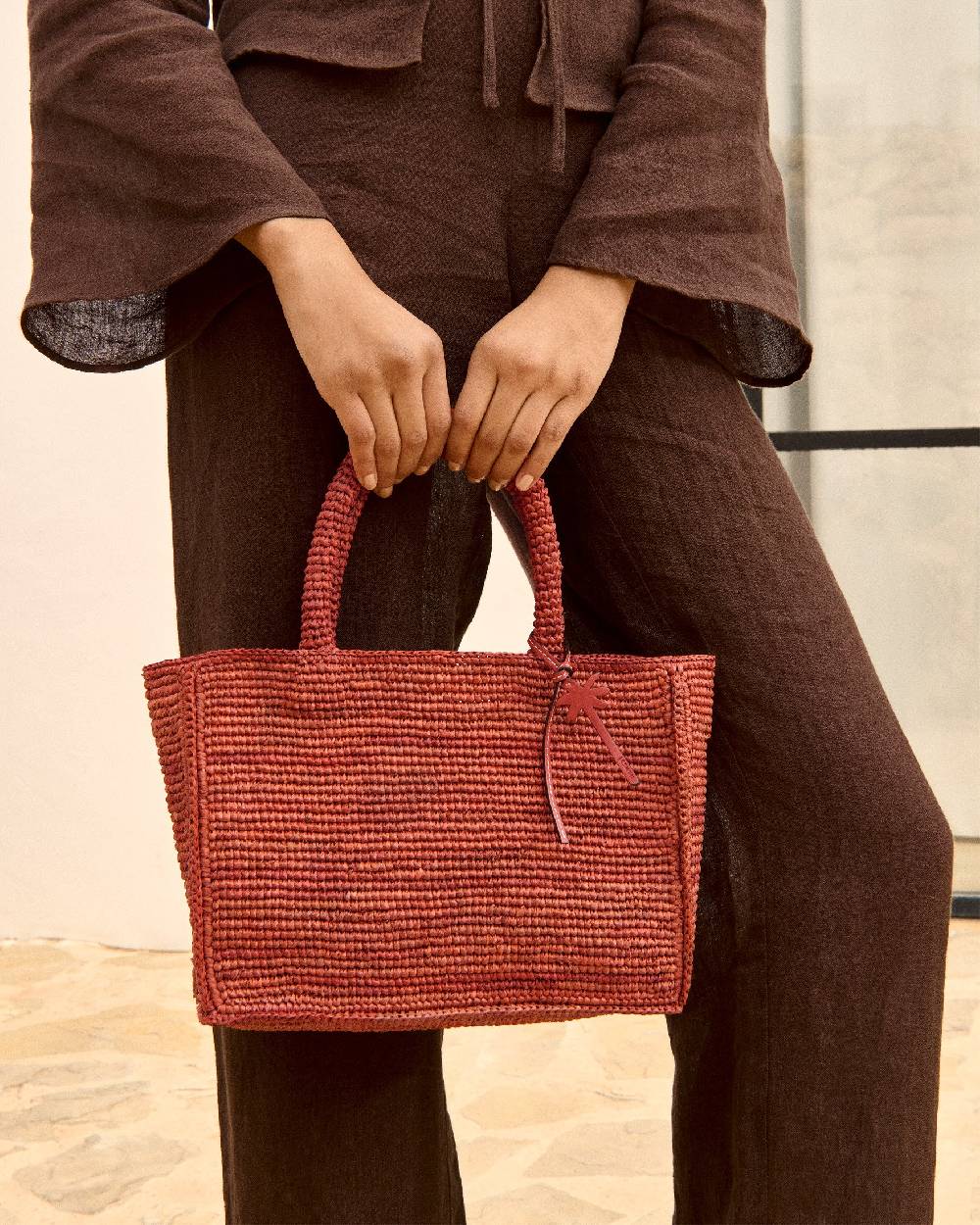 Manebí Raffia Sunset Bag Small - Rust In Vendita