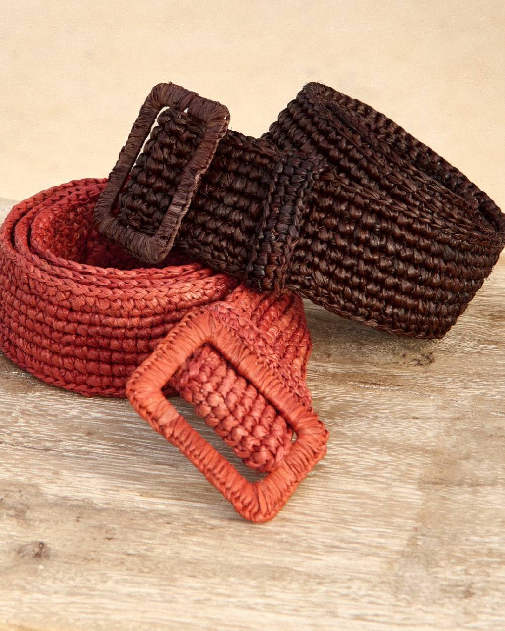 Manebí Natural Raffia Belt - Rust Saldi