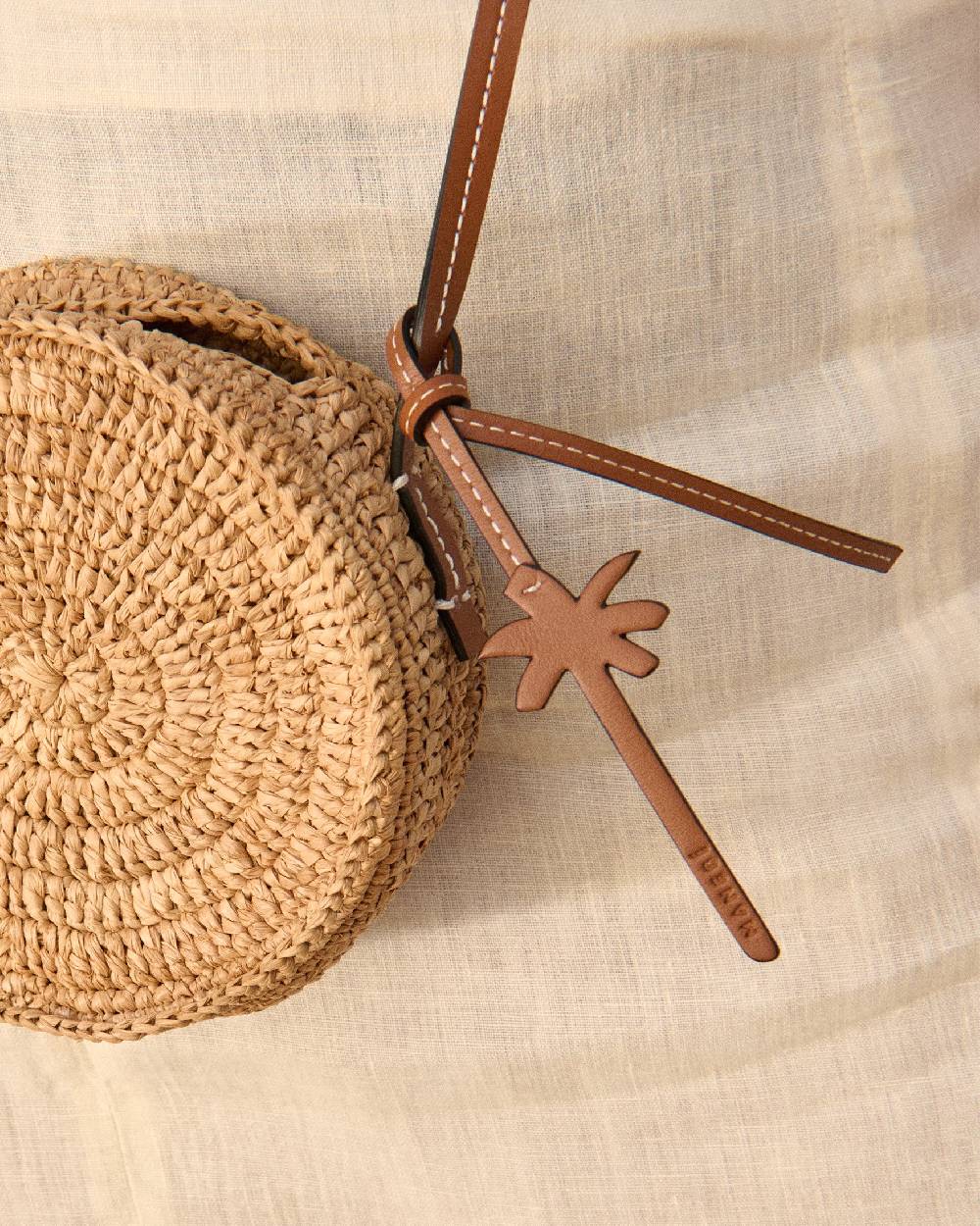 Manebí Raffia \u0026 Leather|Tamburine Bag Mini - Tan \u0026 Brown Vendita Economica