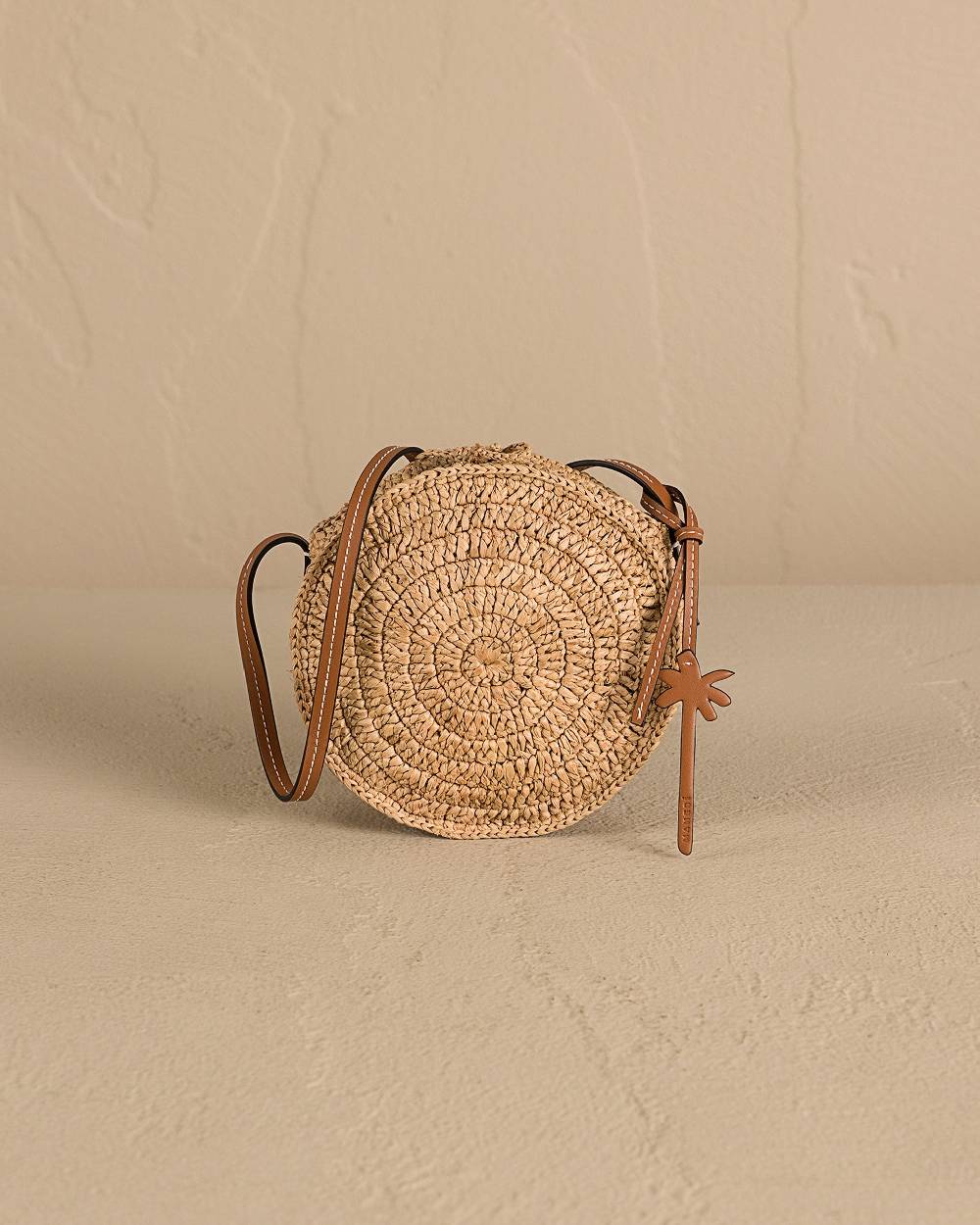 Manebí Raffia \u0026 Leather|Tamburine Bag Mini - Tan \u0026 Brown Vendita Economica