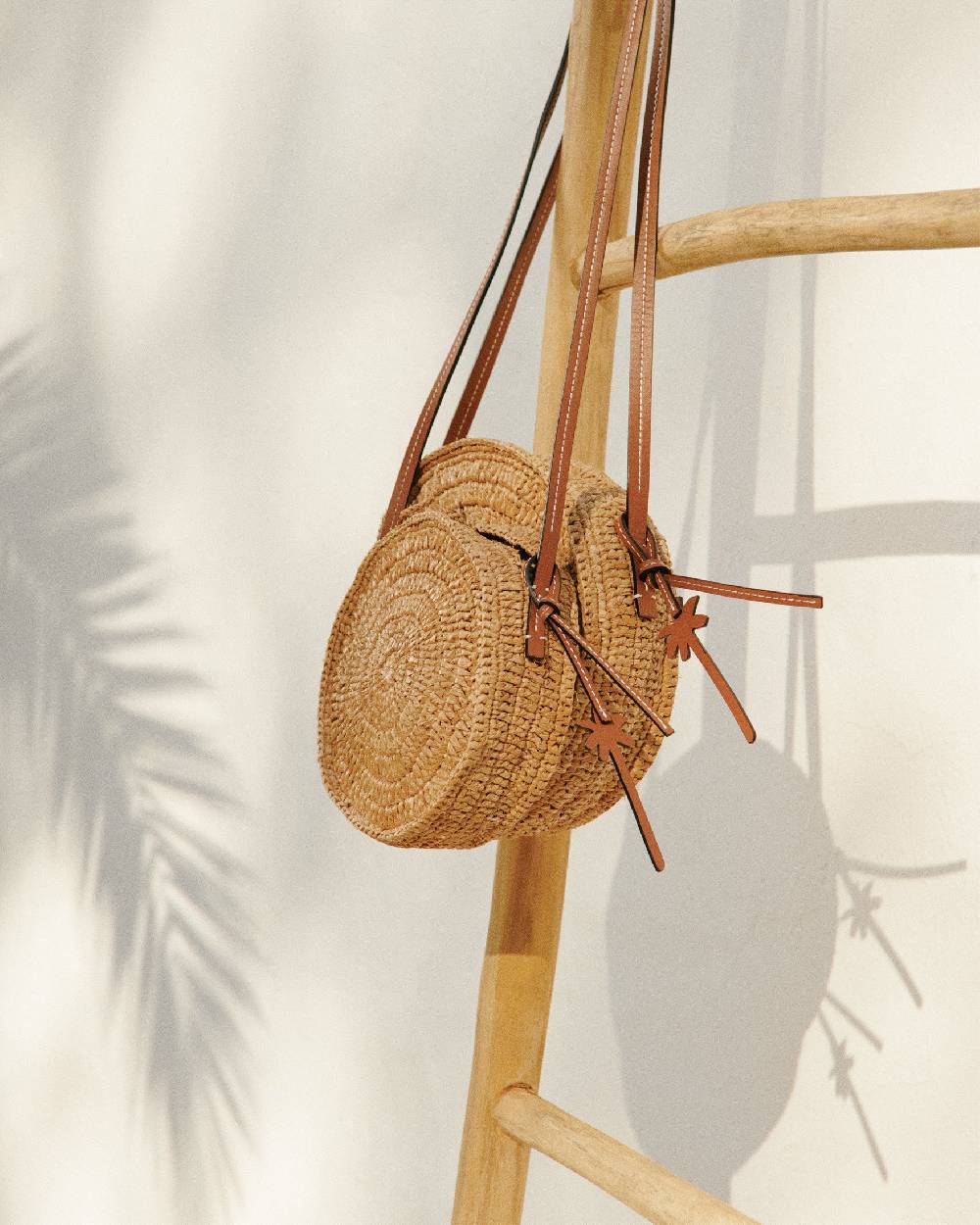 Manebí Raffia \u0026 Leather|Tamburine Bag Mini - Tan \u0026 Brown Vendita Economica