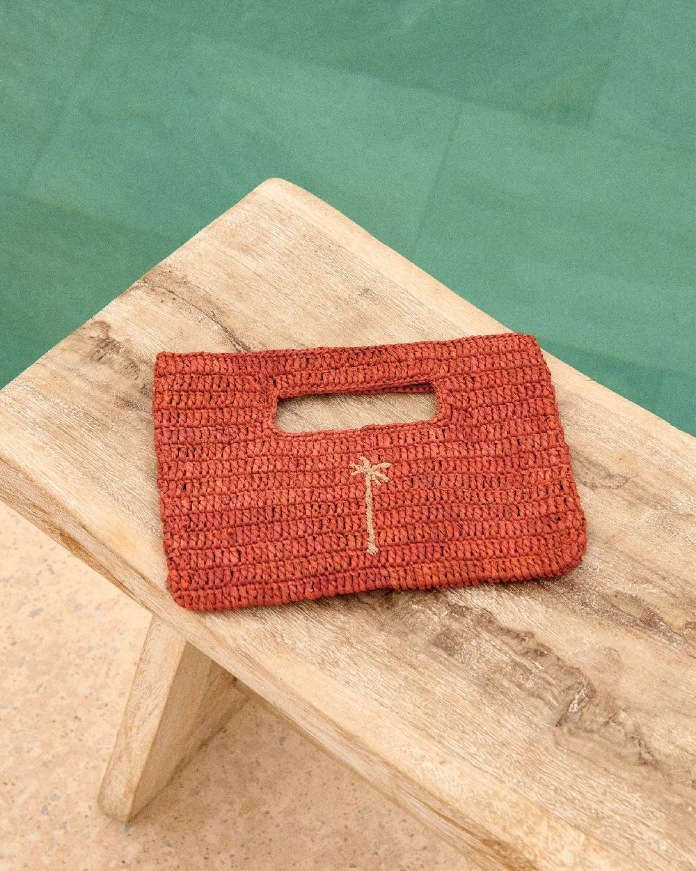 Manebí Raffia Handbag Mini - Rust With Tan Palm Saldi Di Fabbrica