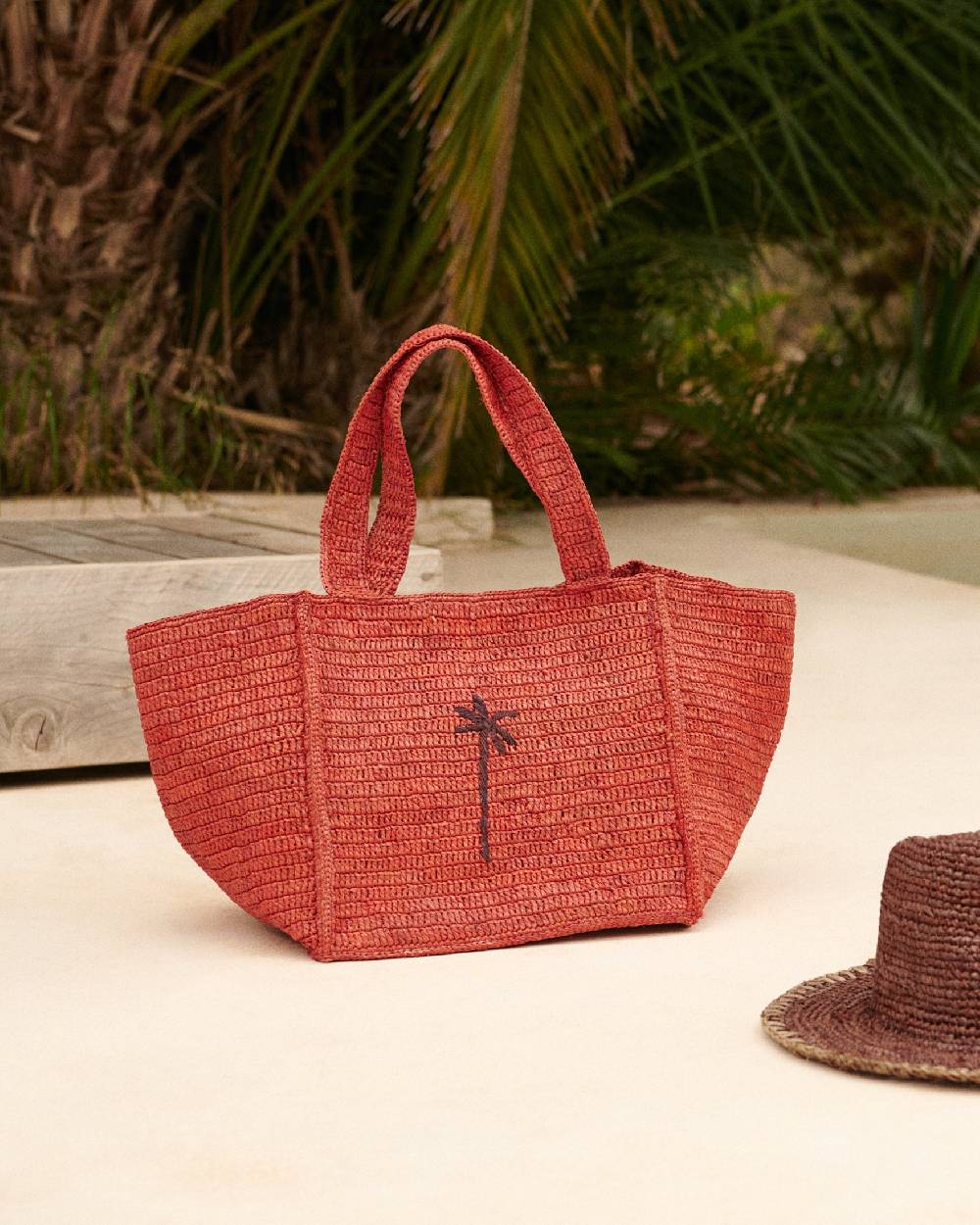 Manebí Raffia Squared Tote - Rust With Brown Palm I Più Venduti