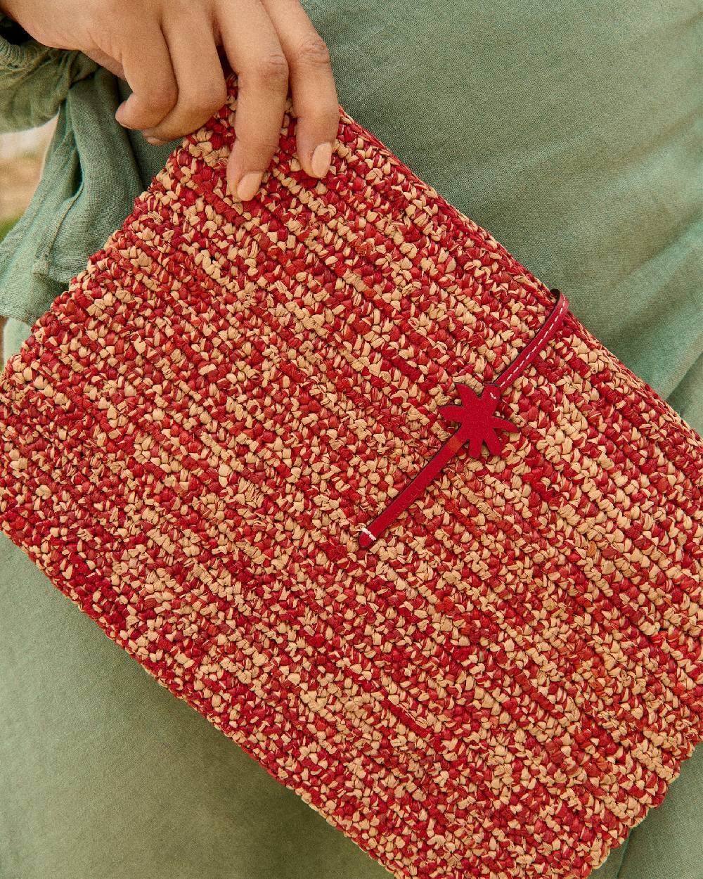 Manebí Raffia Clutch - Leather Palm Rust Tan Mélange \u0026 Rust In Saldo