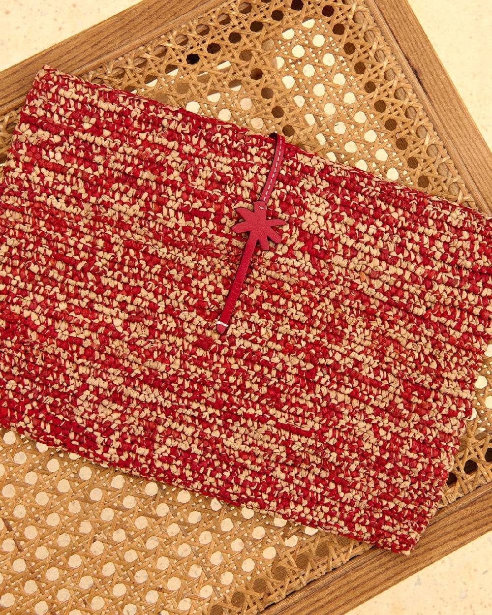 Manebí Raffia Clutch - Leather Palm Rust Tan Mélange \u0026 Rust In Saldo