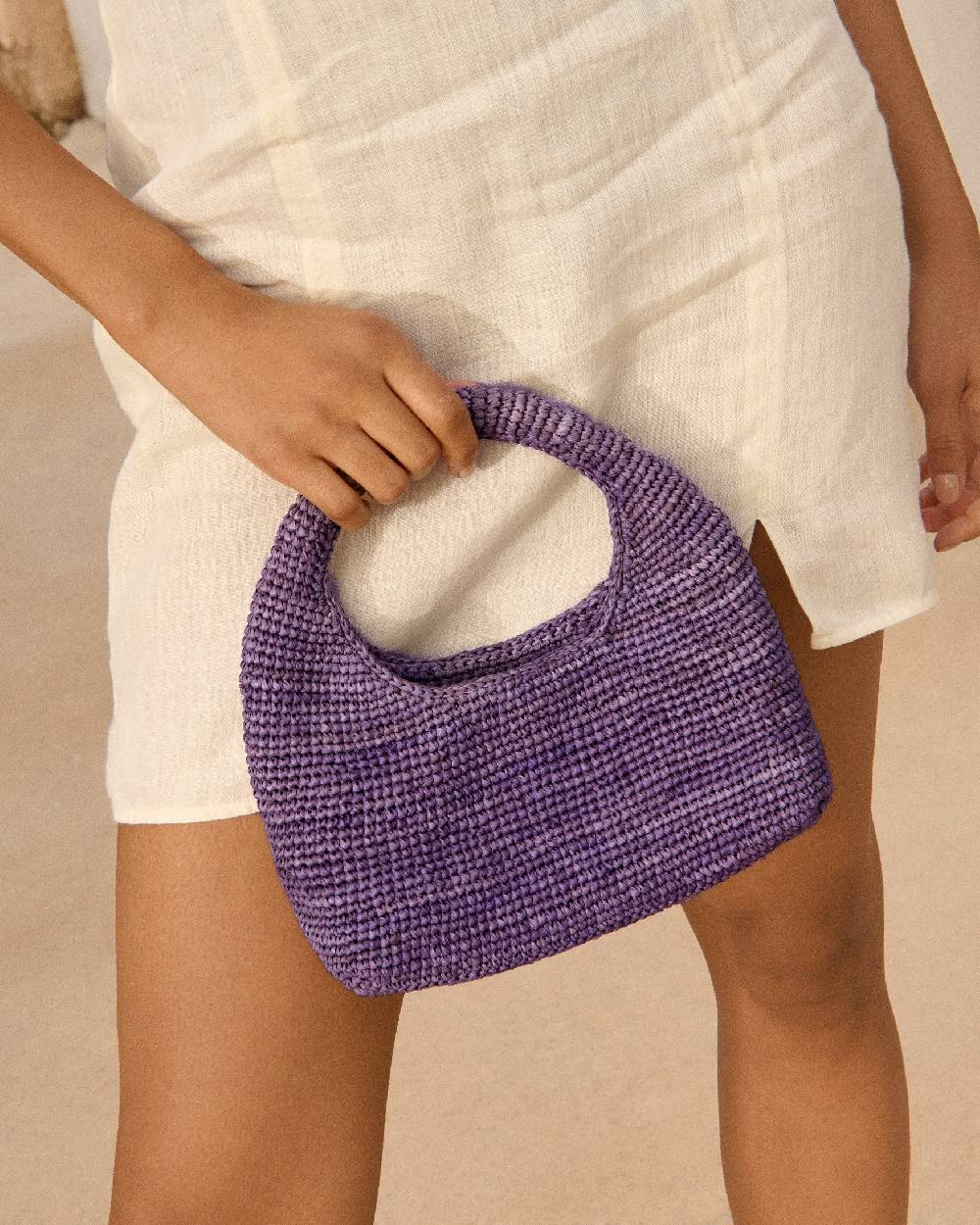 Manebí Raffia Halfmoon Bag - Summer Purple Nuovo