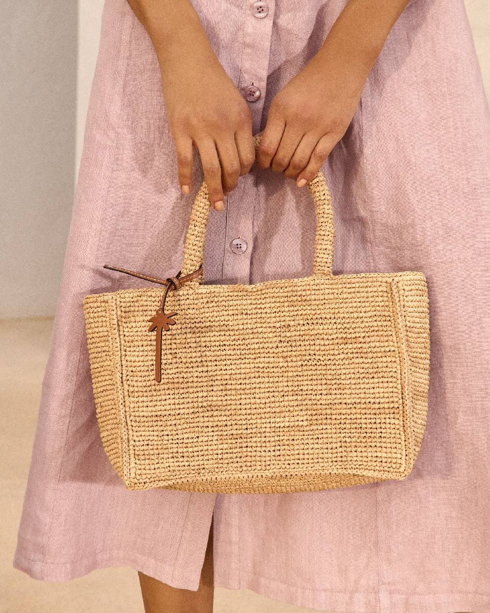 Manebí Raffia Sunset Bag Small - Palm Leather Tag Tan Promozione