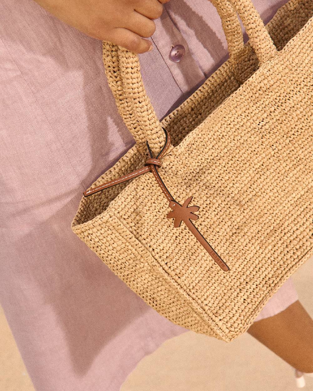 Manebí Raffia Sunset Bag Small - Palm Leather Tag Tan Promozione