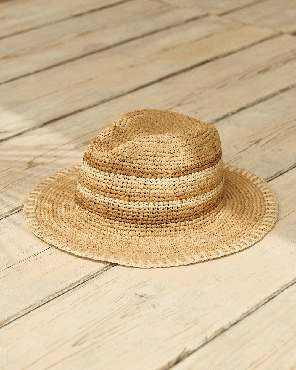 Manebí Raffia Panama Hat - Striped Striped Pezzi Unici