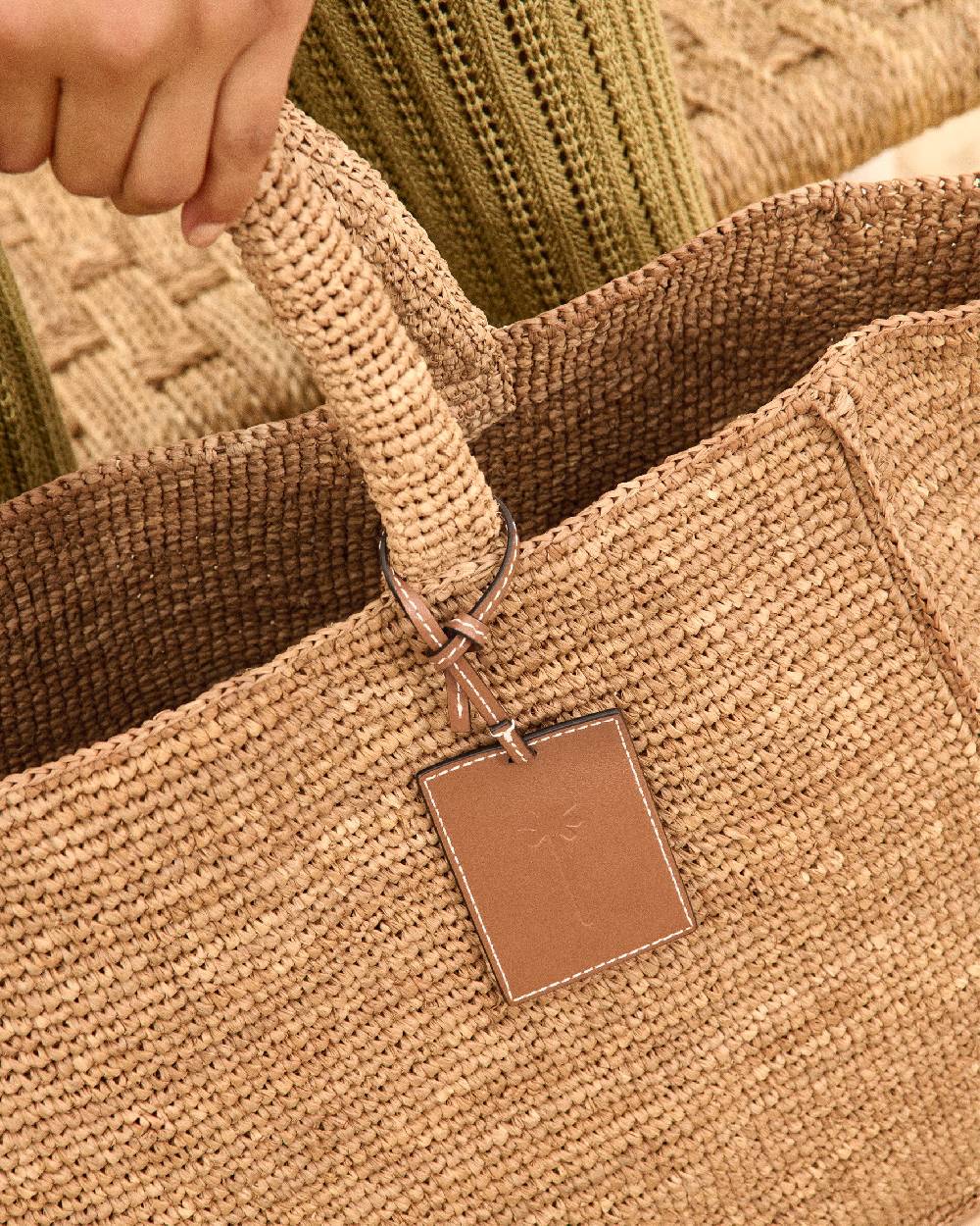 Manebí Raffia Sunset Bag Large - Leather Tag Tan Qualità Garantita